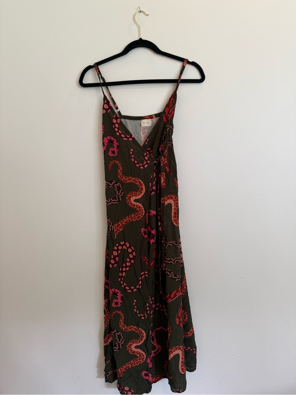 Only Olive Green Maxi Dress with Pink & Red Abstract Print